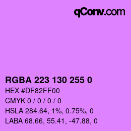 Color code: RGBA 223 130 255 0 | qconv.com