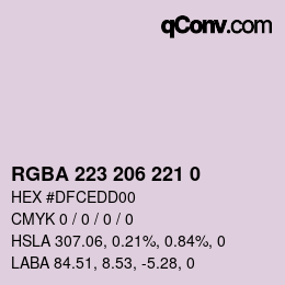 Color code: RGBA 223 206 221 0 | qconv.com