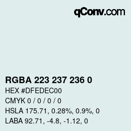 Farbcode: RGBA 223 237 236 0 | qconv.com