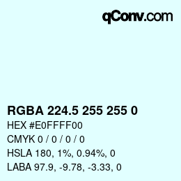 Color code: RGBA 224.5 255 255 0 | qconv.com