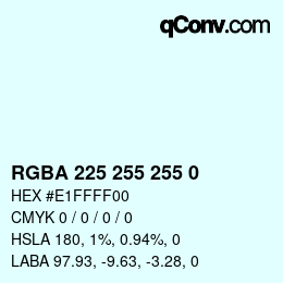 Color code: RGBA 225 255 255 0 | qconv.com