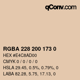 Color code: RGBA 228 200 173 0 | qconv.com