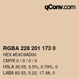 Color code: RGBA 228 201 173 0 | qconv.com