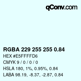 Código de color: RGBA 229 255 255 0.84 | qconv.com