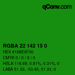 Color code: RGBA 22 142 15 0 | qconv.com