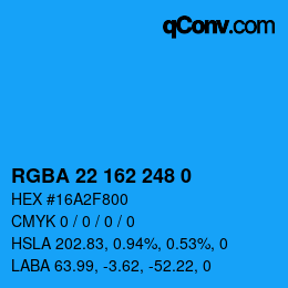 Color code: RGBA 22 162 248 0 | qconv.com