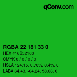 Color code: RGBA 22 181 33 0 | qconv.com