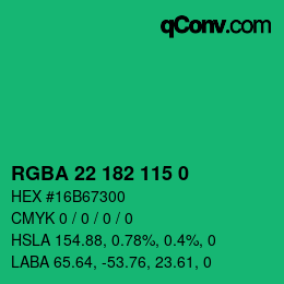 Farbcode: RGBA 22 182 115 0 | qconv.com