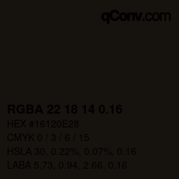 Code couleur: RGBA 22 18 14 0.16 | qconv.com