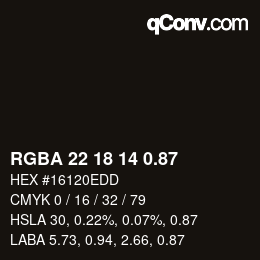 Código de color: RGBA 22 18 14 0.87 | qconv.com