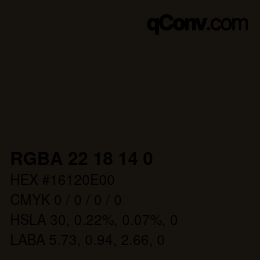 Color code: RGBA 22 18 14 0 | qconv.com