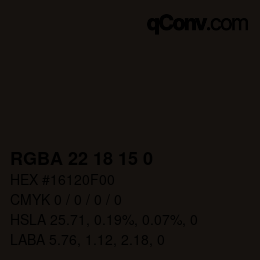 颜色代码: RGBA 22 18 15 0 | qconv.com