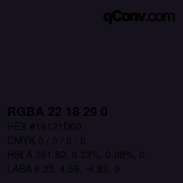 Color code: RGBA 22 18 29 0 | qconv.com