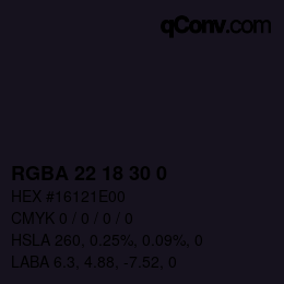 Farbcode: RGBA 22 18 30 0 | qconv.com