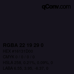Color code: RGBA 22 19 29 0 | qconv.com