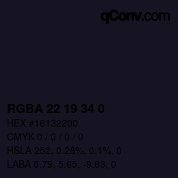 Color code: RGBA 22 19 34 0 | qconv.com