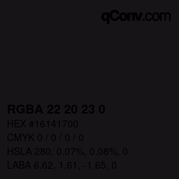 Color code: RGBA 22 20 23 0 | qconv.com