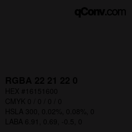 Color code: RGBA 22 21 22 0 | qconv.com