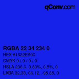 Color code: RGBA 22 34 234 0 | qconv.com