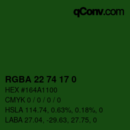 Farbcode: RGBA 22 74 17 0 | qconv.com