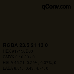 颜色代码: RGBA 23.5 21 13 0 | qconv.com