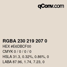Color code: RGBA 230 219 207 0 | qconv.com