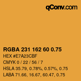 颜色代码: RGBA 231 162 60 0.75 | qconv.com