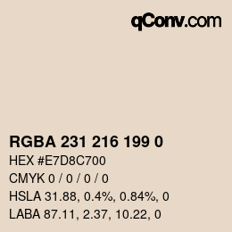Color code: RGBA 231 216 199 0 | qconv.com