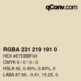 Color code: RGBA 231 219 191 0 | qconv.com