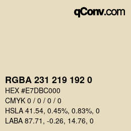 Color code: RGBA 231 219 192 0 | qconv.com