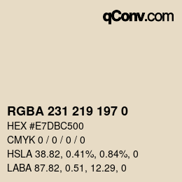 Color code: RGBA 231 219 197 0 | qconv.com