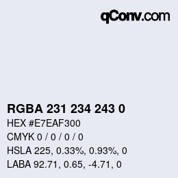 Color code: RGBA 231 234 243 0 | qconv.com