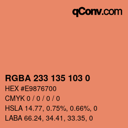 Color code: RGBA 233 135 103 0 | qconv.com
