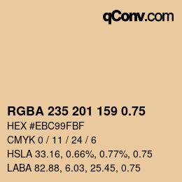 颜色代码: RGBA 235 201 159 0.75 | qconv.com
