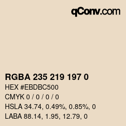 Color code: RGBA 235 219 197 0 | qconv.com