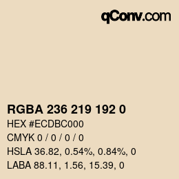 Color code: RGBA 236 219 192 0 | qconv.com
