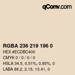 Color code: RGBA 236 219 196 0 | qconv.com