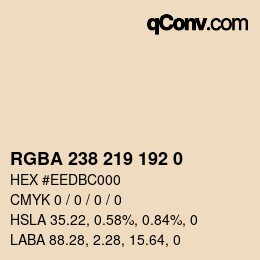 Color code: RGBA 238 219 192 0 | qconv.com