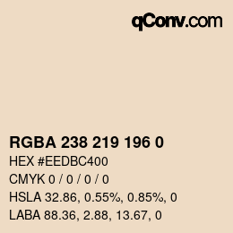 Color code: RGBA 238 219 196 0 | qconv.com