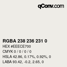 Color code: RGBA 238 236 231 0 | qconv.com