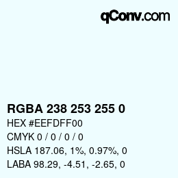 Color code: RGBA 238 253 255 0 | qconv.com