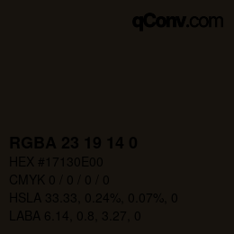 Color code: RGBA 23 19 14 0 | qconv.com