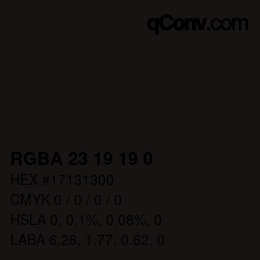颜色代码: RGBA 23 19 19 0 | qconv.com