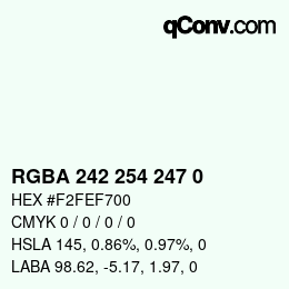 Farbcode: RGBA 242 254 247 0 | qconv.com