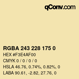 Color code: RGBA 243 228 175 0 | qconv.com
