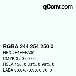 Color code: RGBA 244 254 250 0 | qconv.com