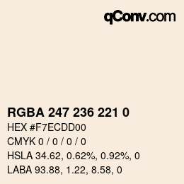 Color code: RGBA 247 236 221 0 | qconv.com
