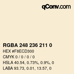 Color code: RGBA 248 236 211 0 | qconv.com