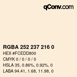 Color code: RGBA 252 237 216 0 | qconv.com