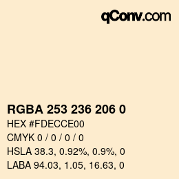 Color code: RGBA 253 236 206 0 | qconv.com